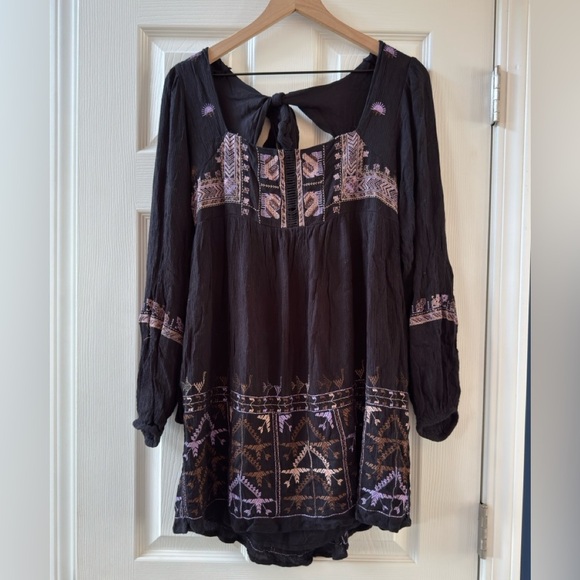 Free People “Rhiannon Peasant Embroidered” Mini Dress nwot - Picture 6 of 10